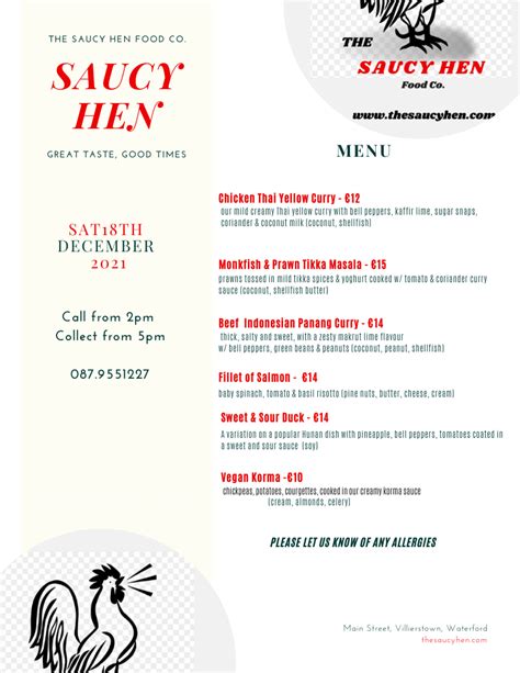 the saucy hen menu|The Saucy Hen